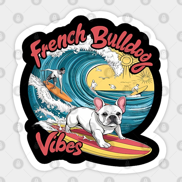 Surfing French Bulldog Catches Wave Sticker by coollooks